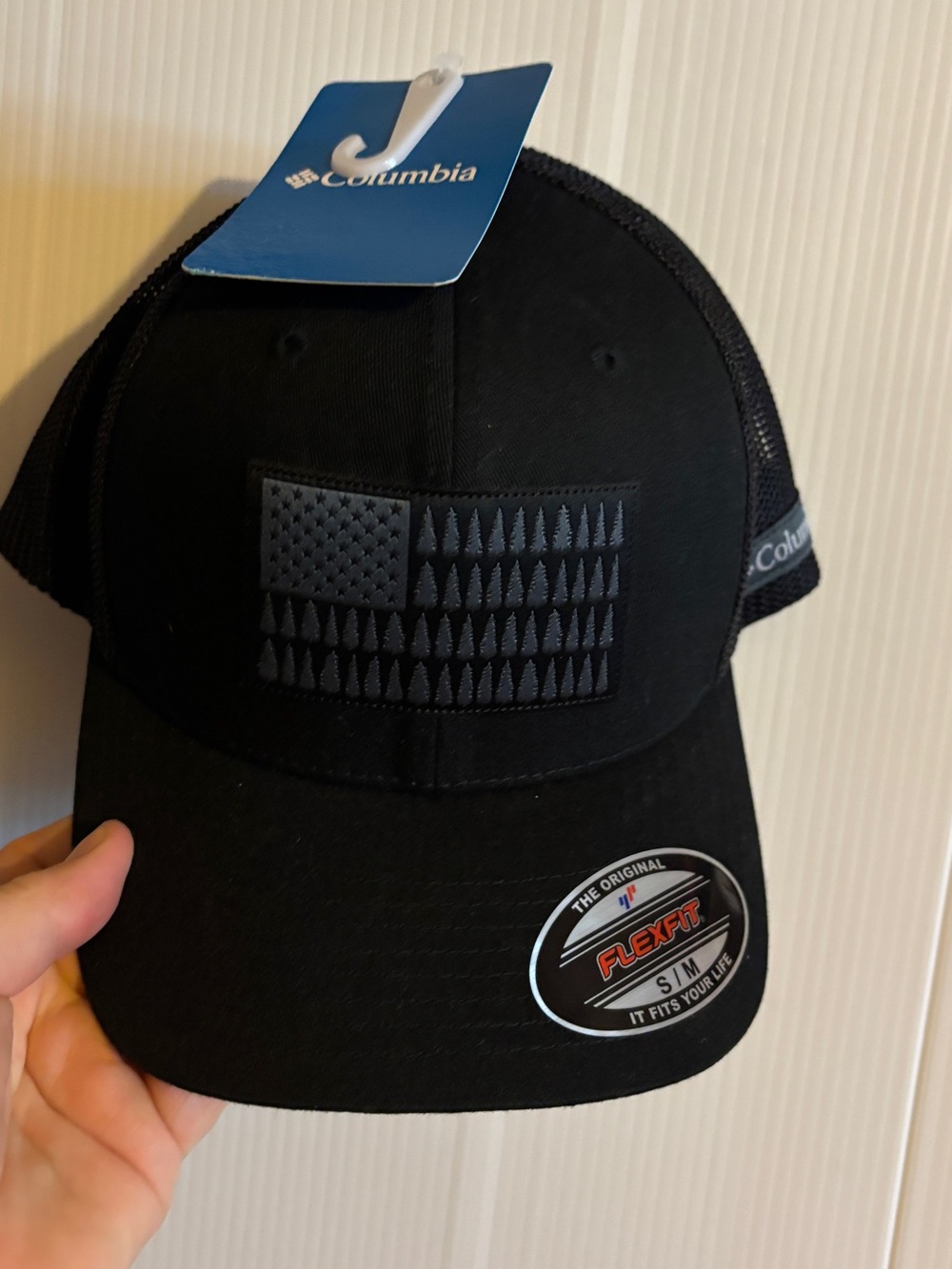 Columbia Black Men's Trucker Cap with Embossed Flag